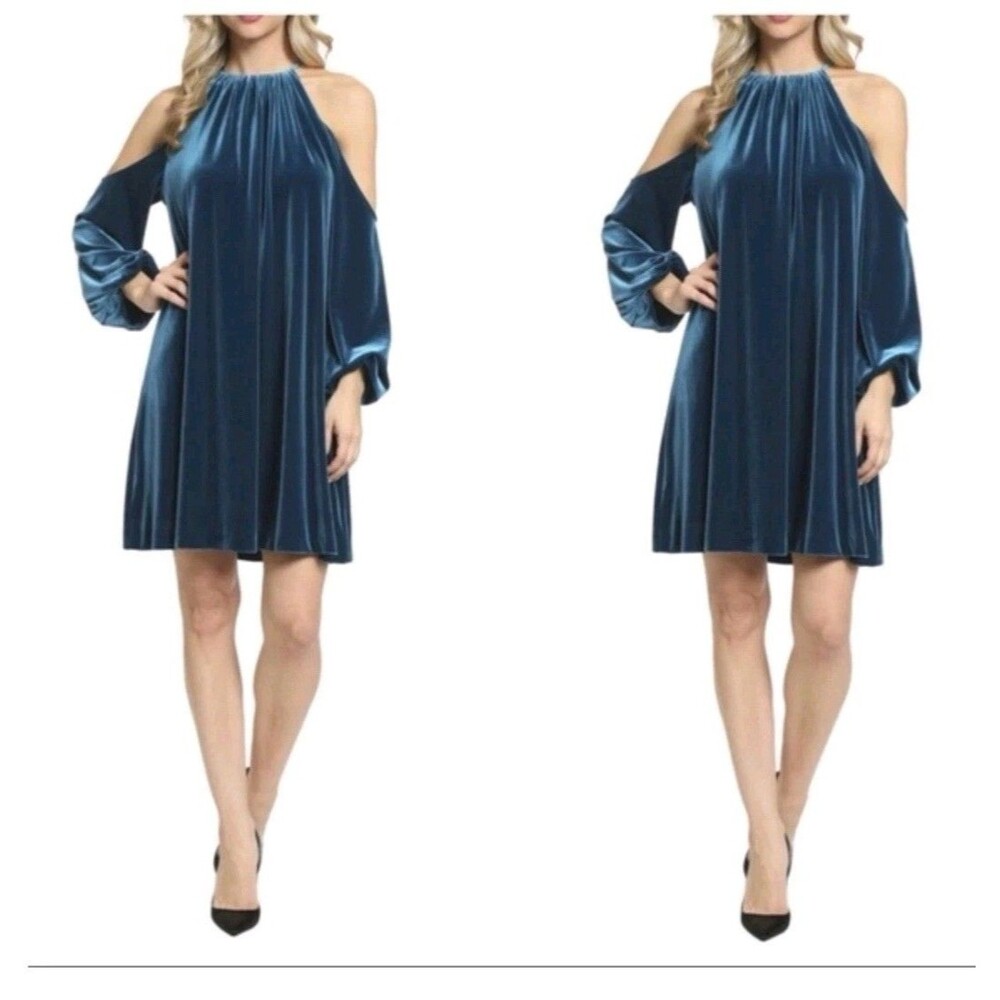 Belle Badgley Mischka Velvet Party Dress Teal Date Night Holiday Size 8